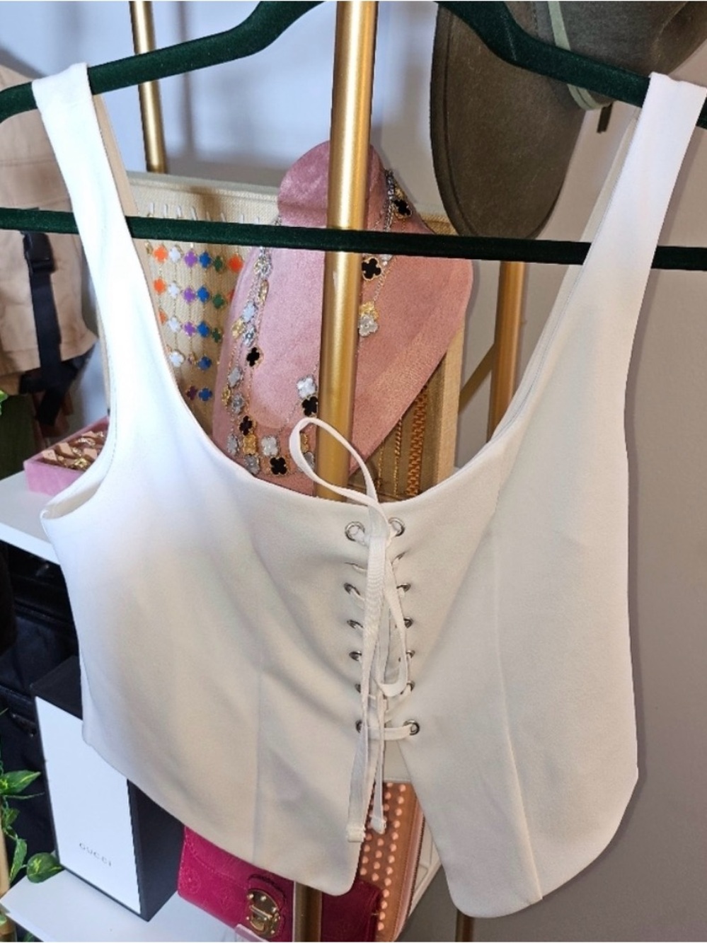 silence + noise White Lace-Up Scoop Crop Top